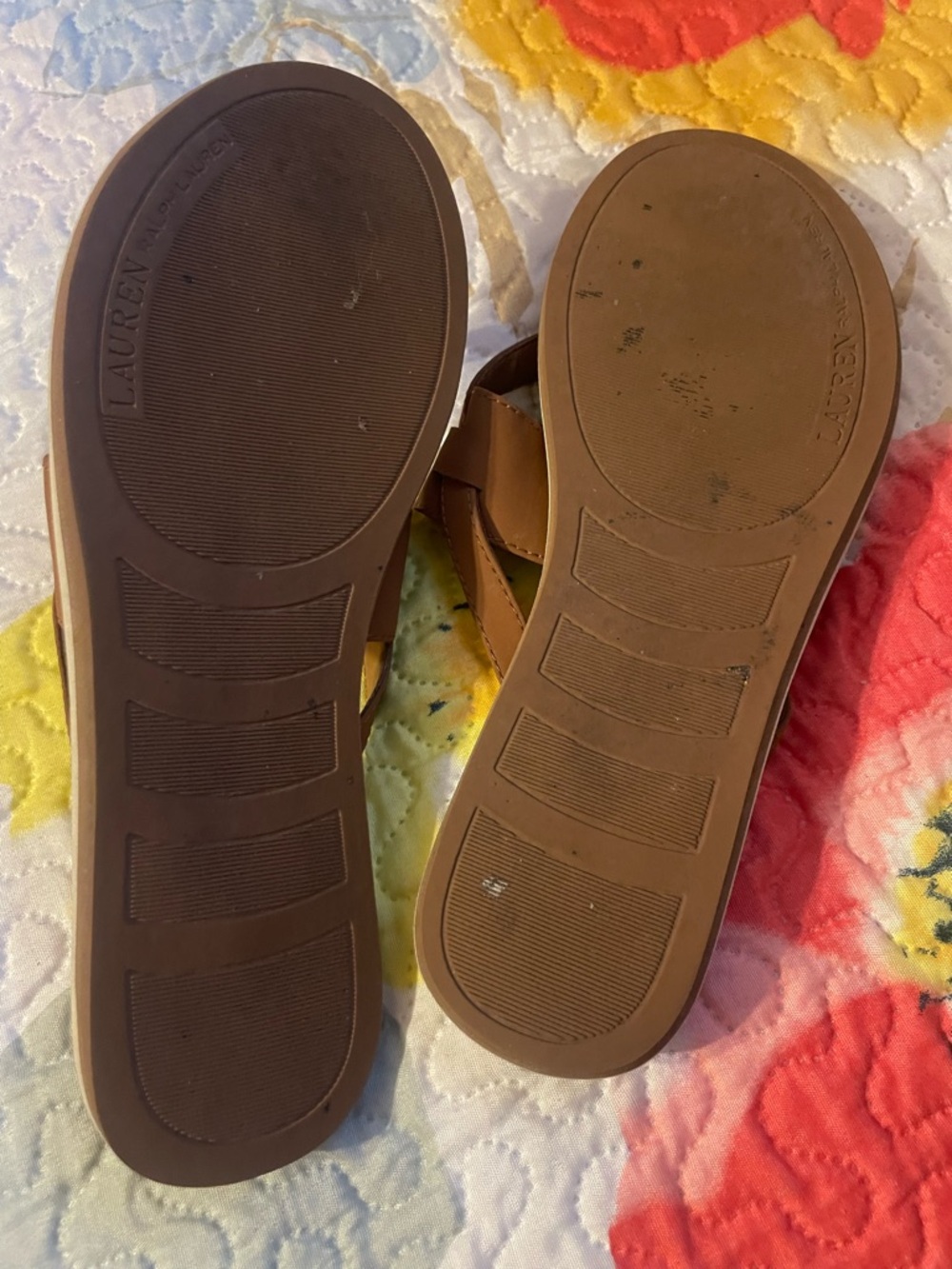 Lauren Ralph Lauren Brown Leather Logo Thong Sandals - Picture 5 of 5